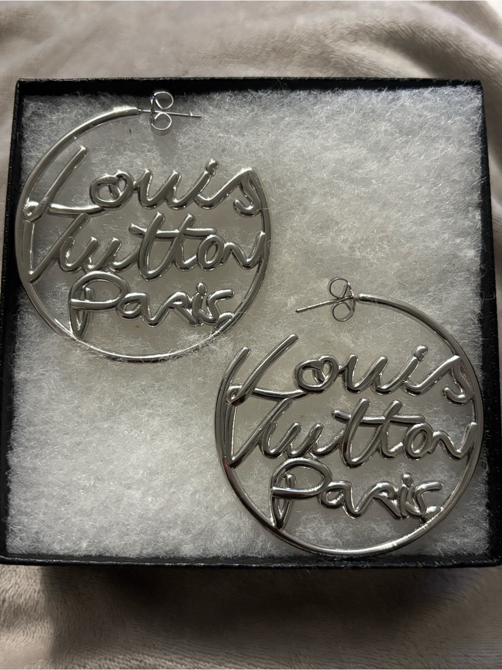 Louis Vuitton Script Silver Hoop Earrings